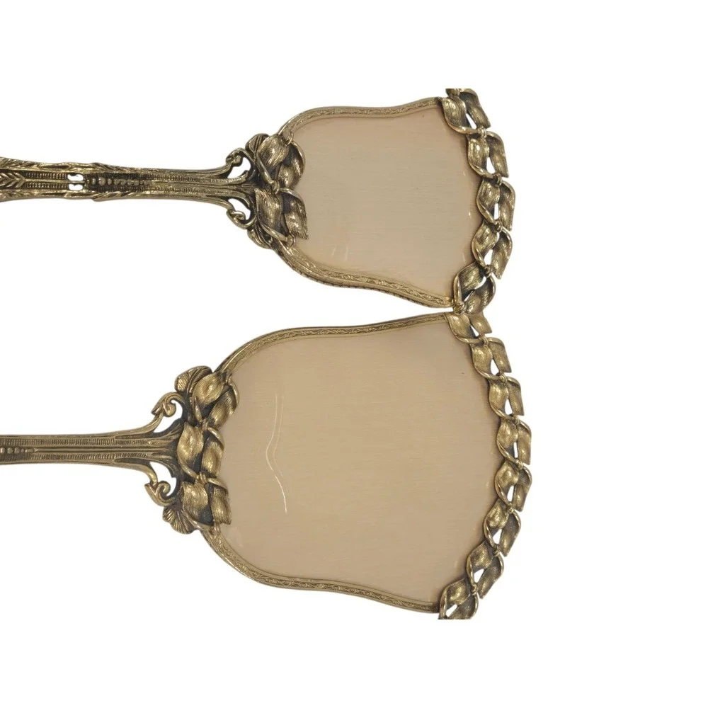 Antique 24kt Gold-Plated‎ Vanity Dresser Set with Hand Mirror and Brush